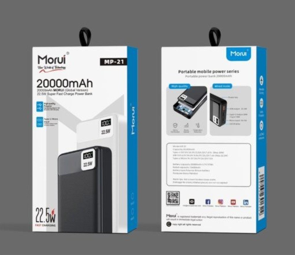 MORUI 22.5W 20000mAh SUPAR FAST CHARGING POWER BANK MP-20PD