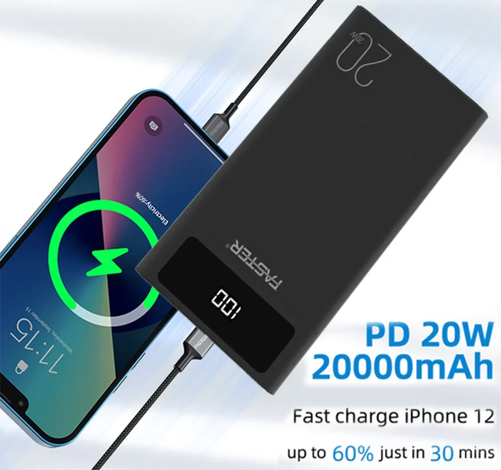 FASTER S20 PD-20W Qualcomm Quick Charge 3.0 Power Bank 20000 MAh