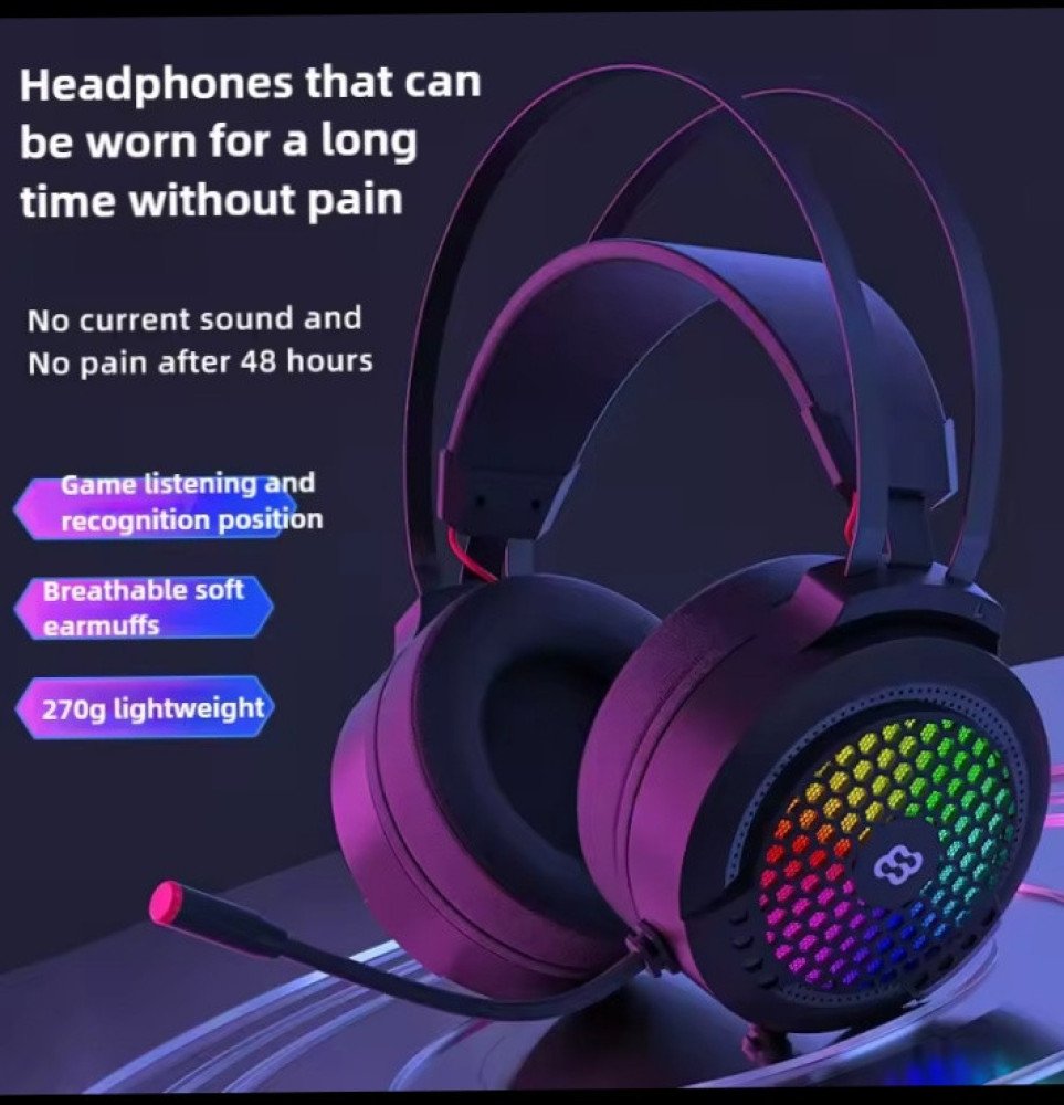 E21 Headphone Full RGB gaming headset Active Noise Cancelling stereo sound for Play Station Game PC Chat laptop Gaming Headset with Mic, LED Lights, Volume Control for Smart Phone, Laptops,Ma