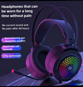 E21 Headphone Full RGB gaming headset Active Noise Cancelling stereo sound for Play Station Game PC Chat laptop Gaming Headset with Mic, LED Lights, Volume Control for Smart Phone, Laptops,Ma